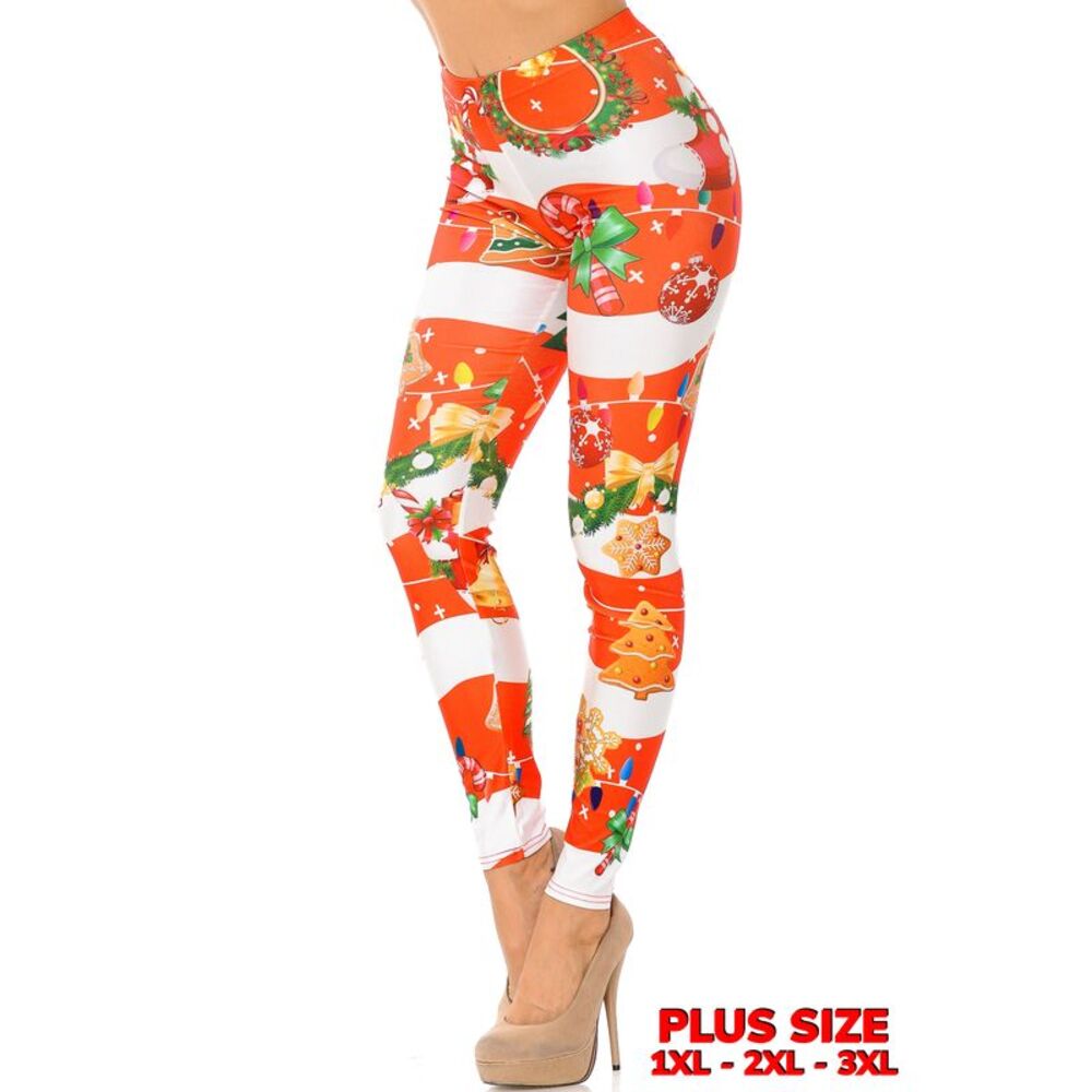 World of Leggings Holiday Festive Red Christmas Garland Wrap Leggings - Plus